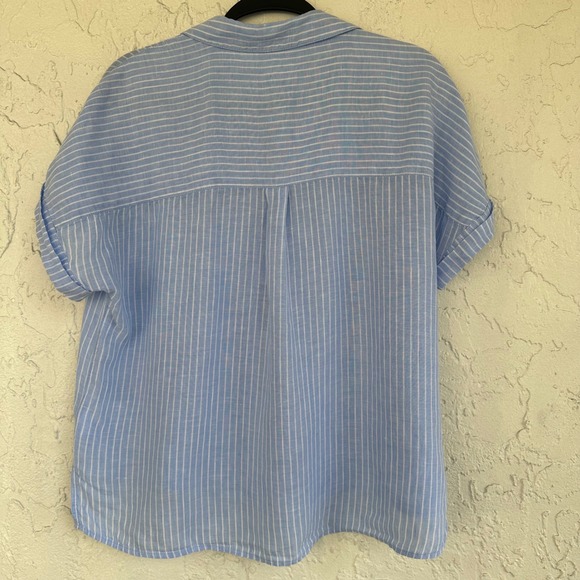 Sigrid Olsen Stripe Linen Button Up Short Sleeve Shirt Top Women Medium Relaxed - Picture 4 of 6